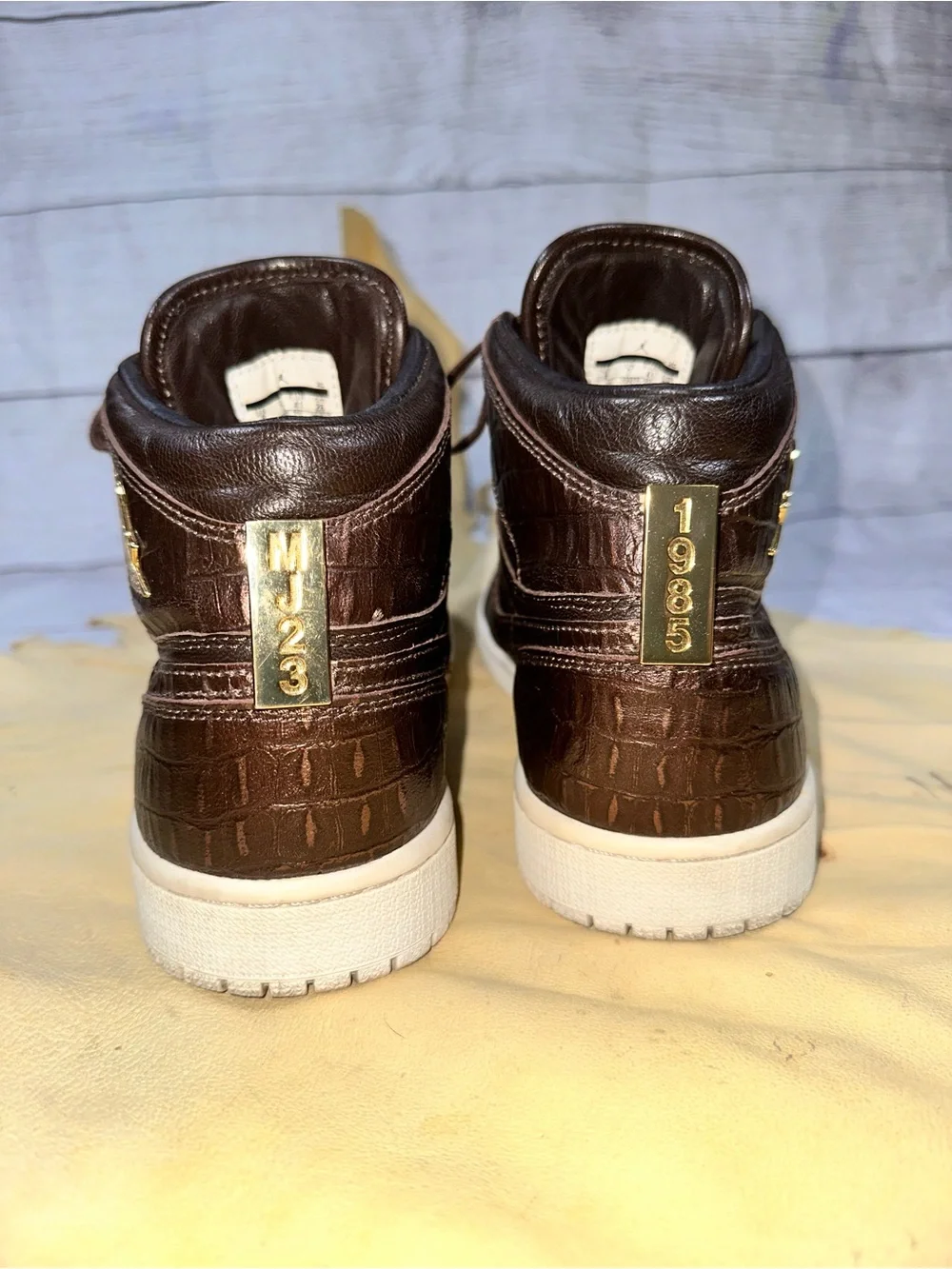 24K Gold Air Jordan 1 Retro High OG Pinnacle 'Croc' in Baroque Brown